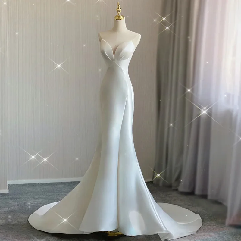 

Mermaid Light Wedding Dress2025New Style Bride Elegant Slim Fit White Simple French Mini Dress for Summer