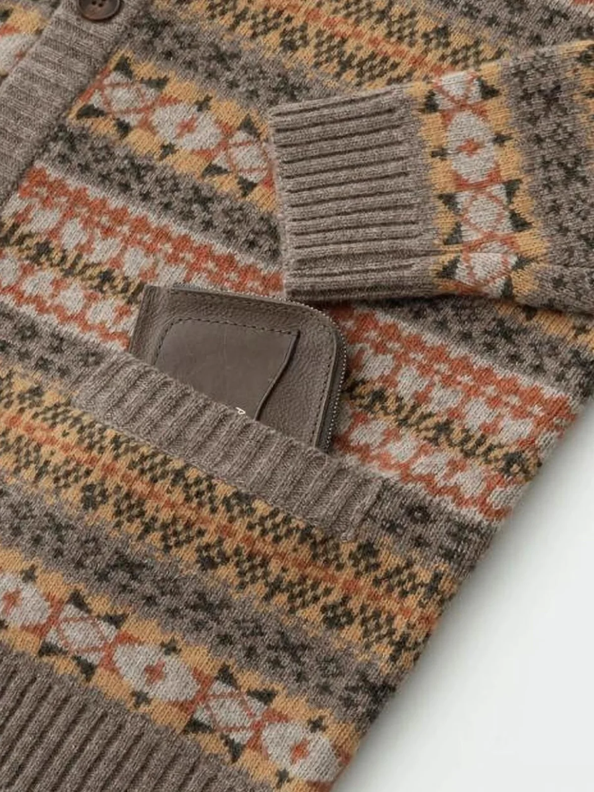 

American Sle Retro ex Fair Isle Ethnic Knitwear Thi Needle Sweater M Model Merino Wool Open Cardigan Japanese Sl...