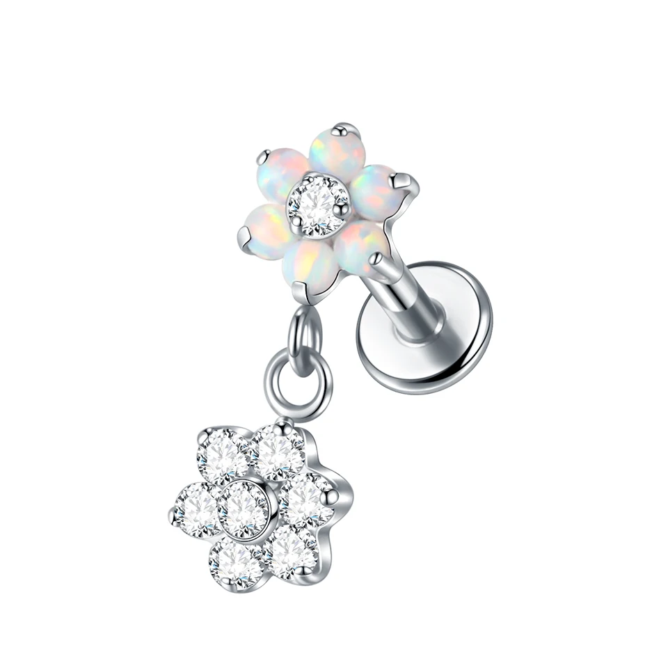 1 PC/5 Stuks Titanium Oorkraakbeen Oorbellen Interne Schroefdraad Piercings Verborgen Helix Stud CZ Drape Chain Flat Terug sieraden 16G