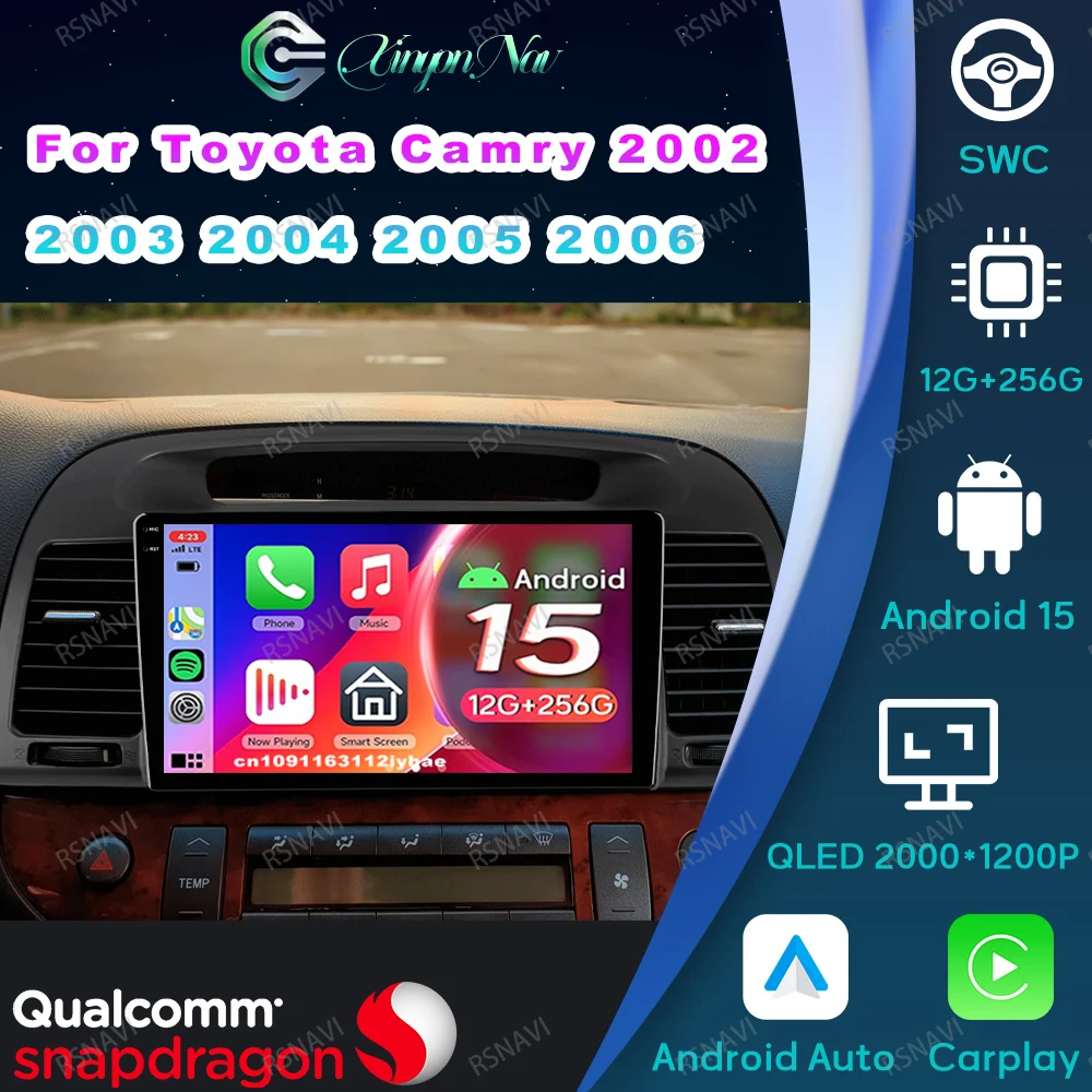 Android 15 Car Radio For Toyota Camry 2002- 2006 Passat B7 Automotive Tools Air Conditioner Organizer Keychain Golf 4 Snapdragon