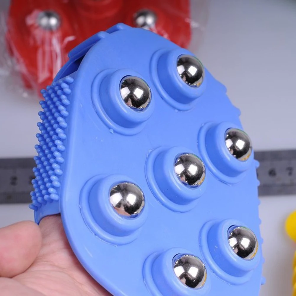 قفاز تدليك على شكل راحة اليد 7 كرات دوارة فولاذية يده مدلك الجسم تخفيف وجع العضلات السيلوليت تقشير الظهر فرشاة