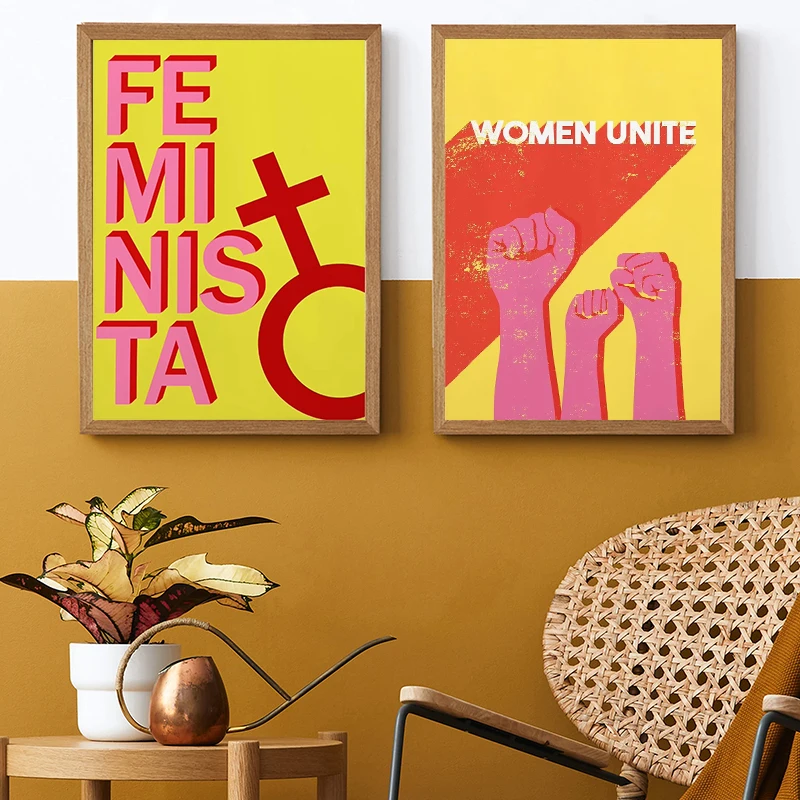 Nordic Fashion Women Pink Minimalism Colorful Text Feminist Retro Poster Canvas Paintings Wall Art Pictures Dormitory Home Decor