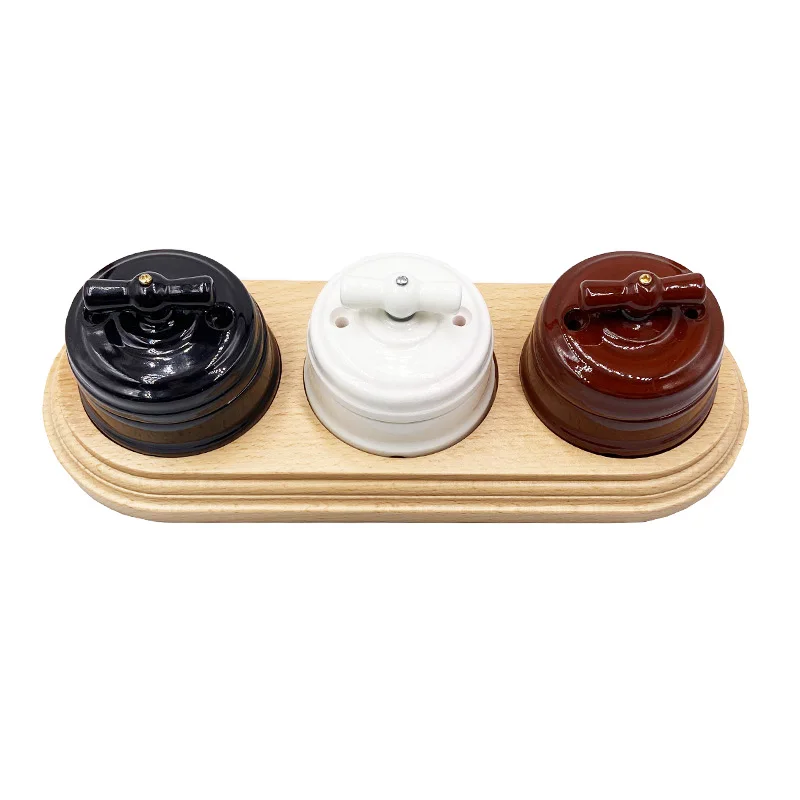 Retro Ceramics Switch EU Socket Wooden Base Brown Primary Wood Color Switch Accessories Hole Diameter 71mm