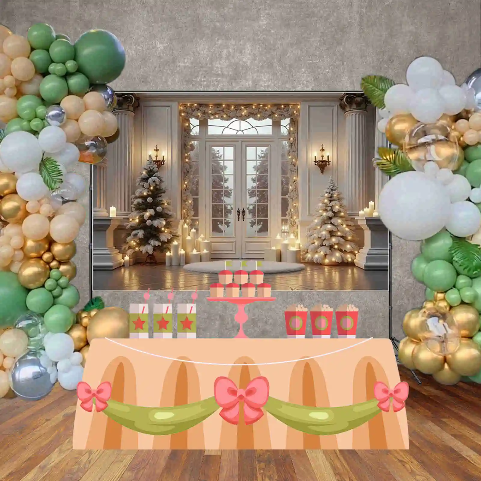 MOON.QG świąteczne białe zasłony zdjęcia tło Xmas sosna światła dekoracyjne Photocall tło 2025 rekwizyty do studia fotograficznego