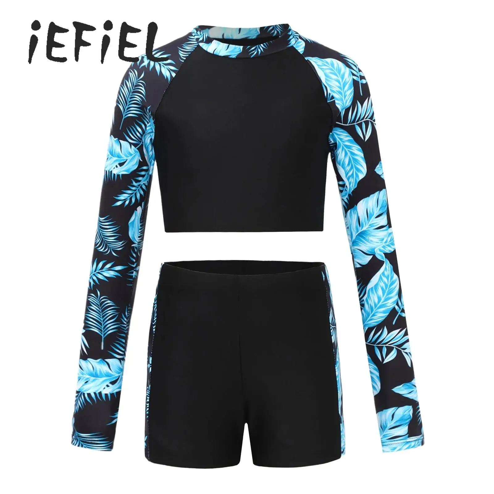 

Kids Girls Rash Guard Swimwear Two Pieces Swimsuit Sun Protection Printed Long Sleeve Chest Pad Top And Shorts Beach Swim Outfit