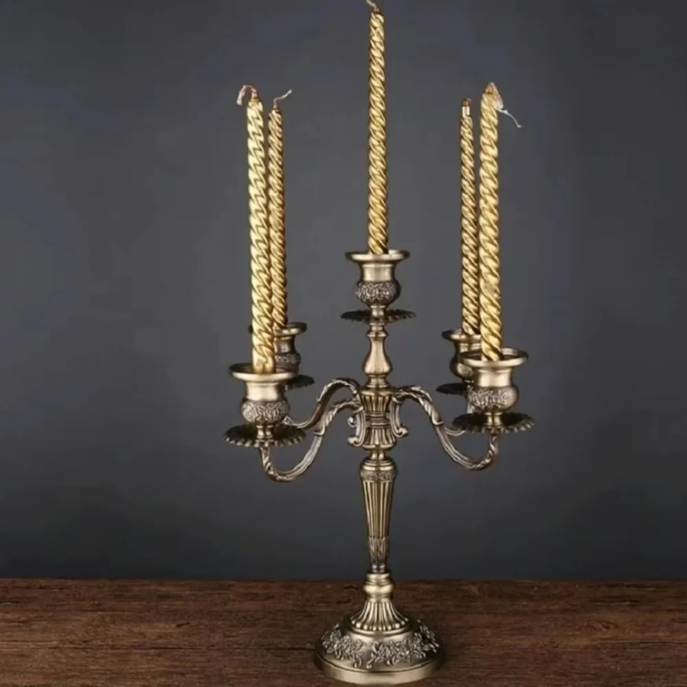 Vintage Bronze Candle Holder 5 Arms 3 Arms Metal Candlestick Wedding Table Centerpiece Home Decor Ornament
