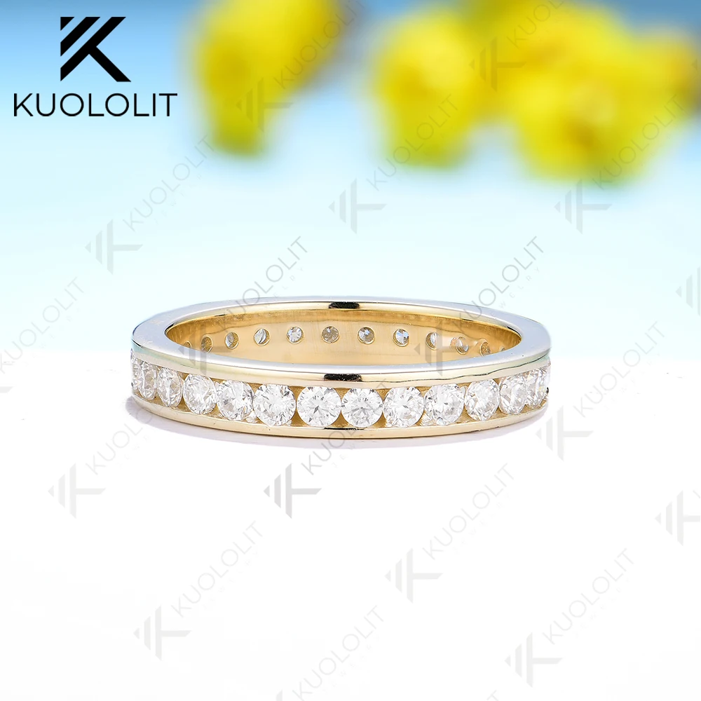 Kuololit 0.9CTW Moissanite Band Rings for Women Men Solid 18K 14K 10K 925 Silver Yellow Gold Bezel for Anniversary Engagement