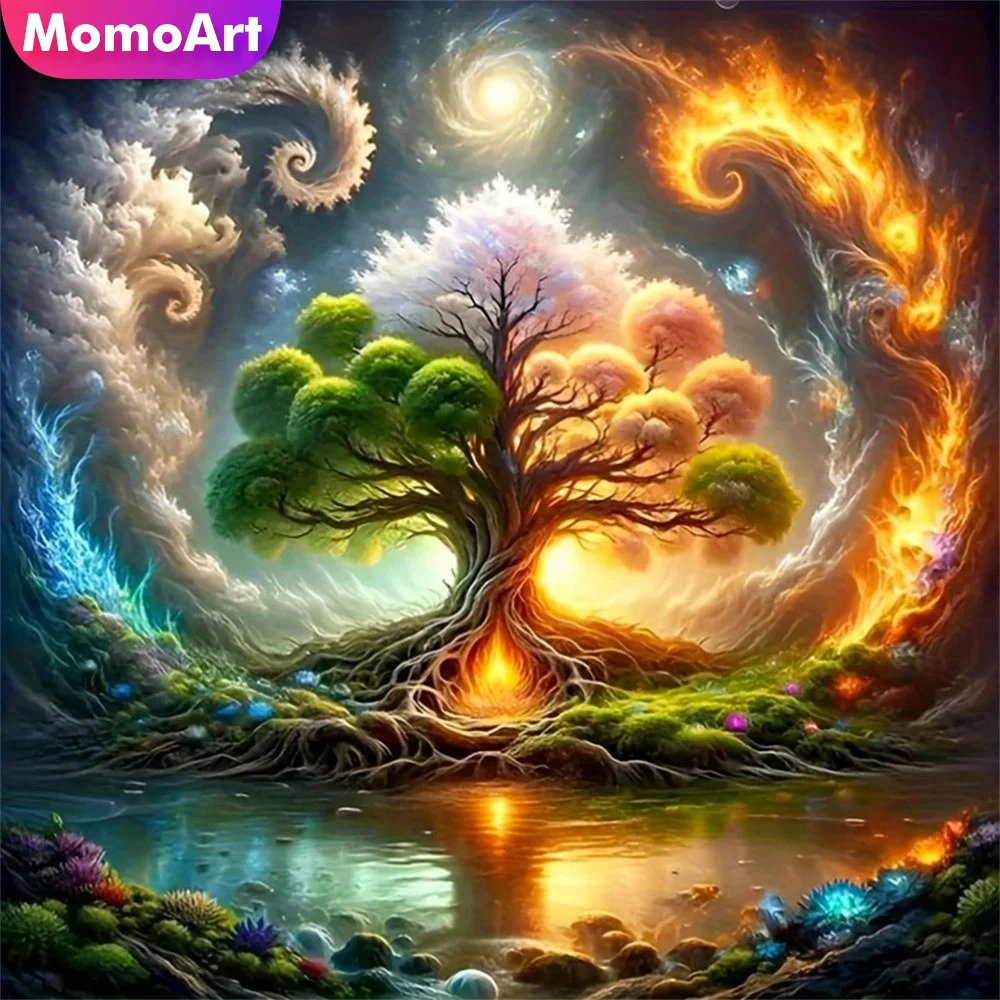 Momoart Neuerscheinung Diamant-Stickerei Landschaft Vollquadratische und Runde Diamantmalerei Baum DIY Mosaik Heim Schlafzimmer Wandkunst