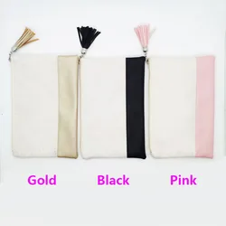 Thermal Sublimation Blank Small Cosmetic Bag With Fringe Linen Storage Bag With Zipper Heat Transfer  Coin Bag