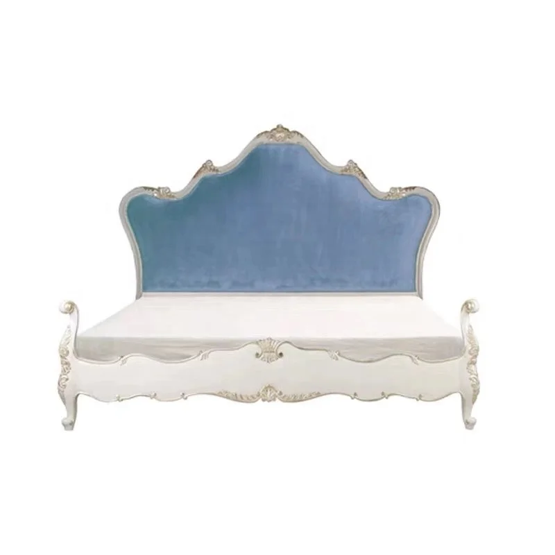 

* High Quality Bedroom Furniture French Vintage Soft Bag Fabric Solid Wood Double Bed