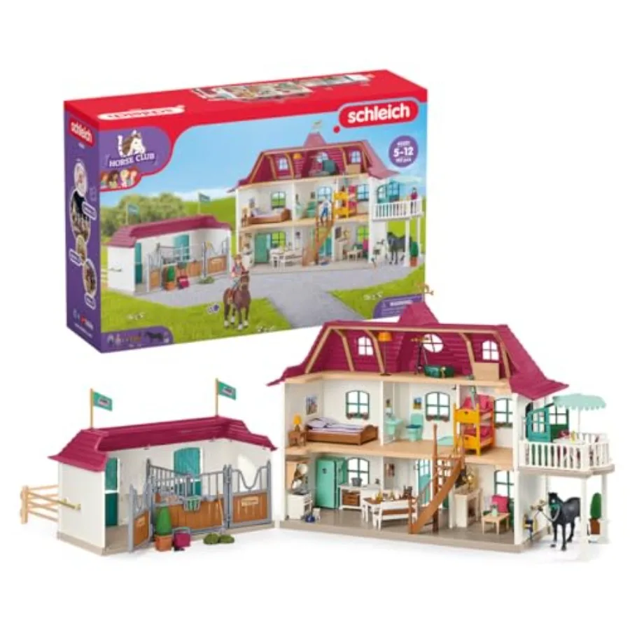 

Equestrian toy set for imaginative play: horse figurines, people, large doll, and furniture in realistic colors, made of durabl