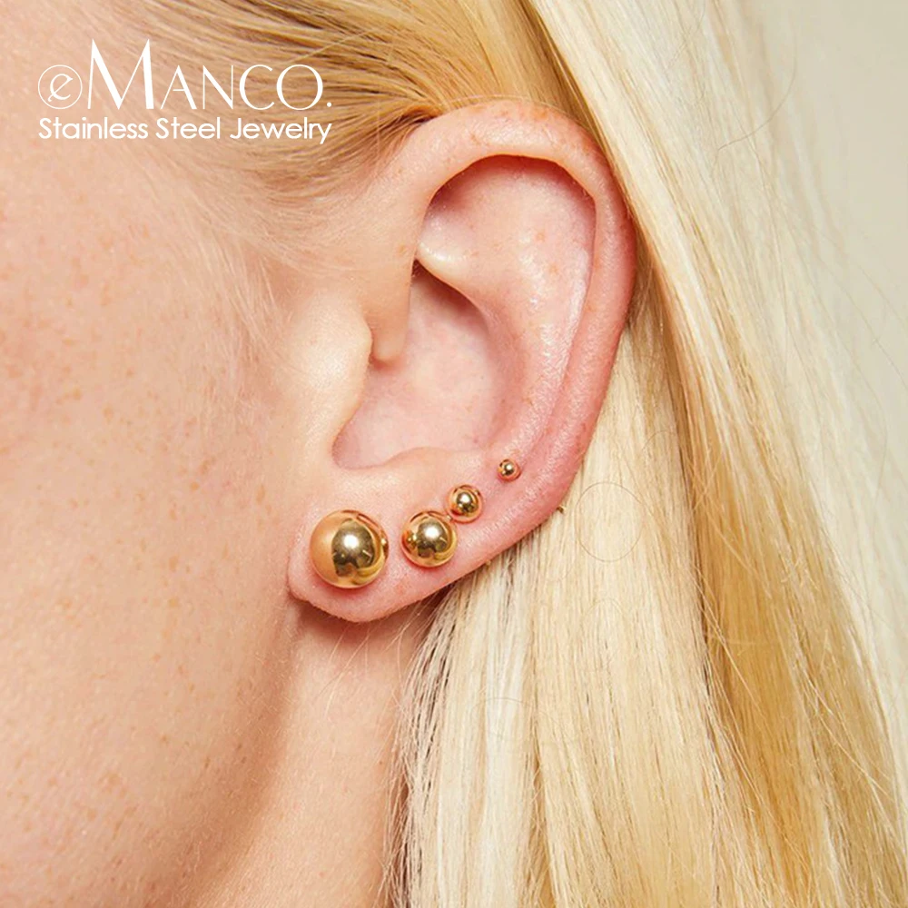 EMANCO Simple Round Ball Earrings Women's Stainless Steel Small Geometric Earrings Wholesale / Direct Sales Fashion Jewelry
