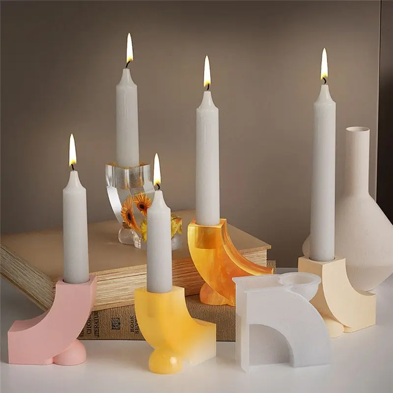 AEE4-Crystal Drop Resin Geometric Candle Holder Mold L-Shaped Candle Holder DIY Mold Gypsum Display Stand Silicone Mold