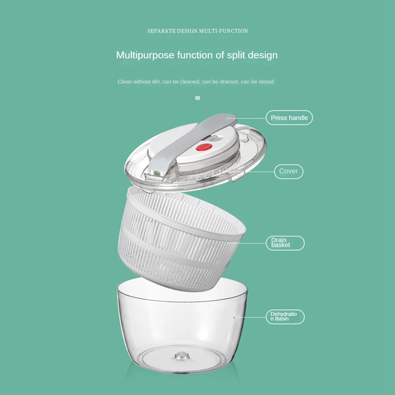 Slaspinner Handmatige Slaspinner Voor Het Bereiden Van Groenten, 1-handige Pomp Fruitspinner Droger Fruitwasmachine