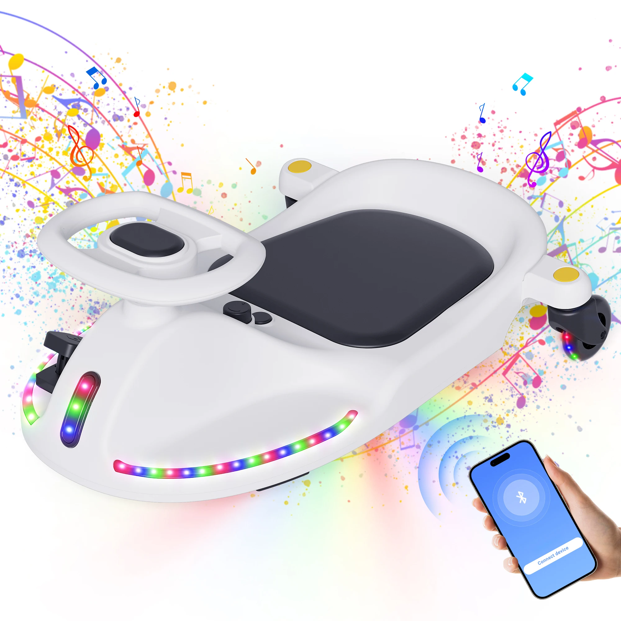 18V Electric Wiggle Car, Gift Toy for Kids Ages 5+,  Anti-Rollover, Kids Car with Bluetooth, Flashing Wheels, Led Display Screen, 2 in 1 Riding Modes