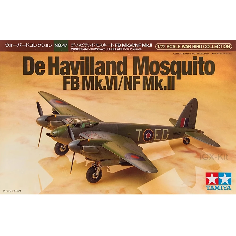 Tamiya 60747 1/72 Scale De Havilland Mosquito FB Mk.VI/NF Mk.II  Bomber Hobby Craft Toy Plastic Model Building Kit