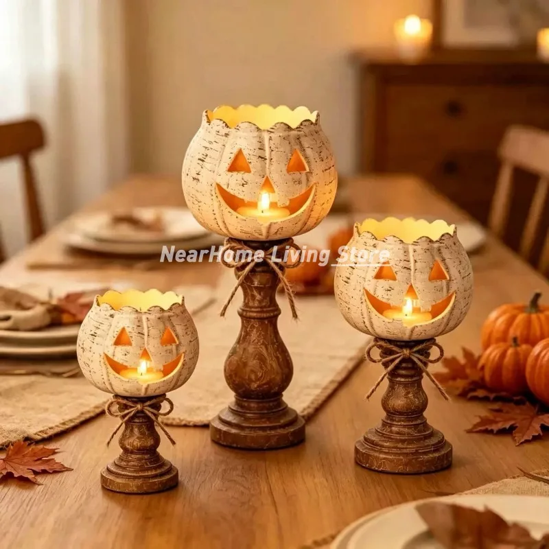 1/3PC Pumpkin Tealight Candle Holder Set Farmhouse Halloween Pumpkin Tea Light Candle Holders Christmas Candle Holders Decor