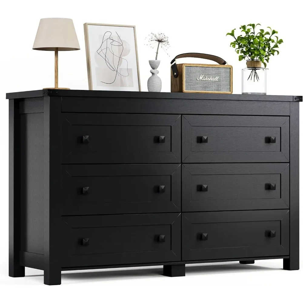 Commode noire moderne pour chambre à coucher, commode en bois, meubles de chambre, 6 portes de proximité