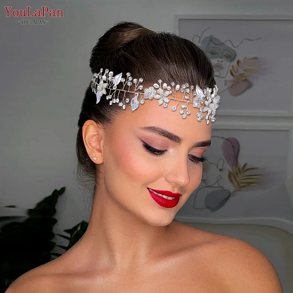 YouLaPan-Diadema de boda HP236 para mujer, tocado de novia, diadema de hoja de aleación de diamantes de imitación, Tiara nupcial, accesorios para el cabello de boda