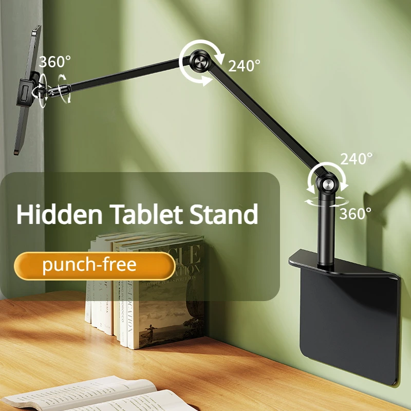 Oatsbasf Verborgen tablet-telefoonstandaardhouder aan het bed 990 °   Draaibare insteekbare split-clip-on telefoonbeugel Tablethouder voor bankbureau