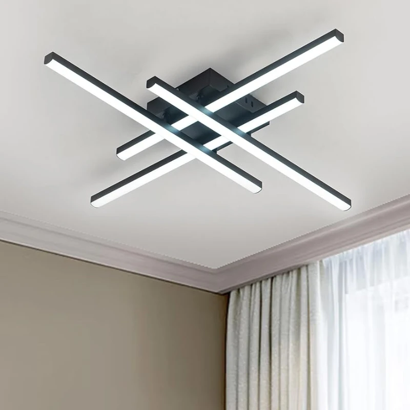 4-Light Modern LED Ceiling Light,Rectangular 25.6in Ceiling Light Fixture Black Flush Mount Ceiling Lamp for Living Room Bedroom