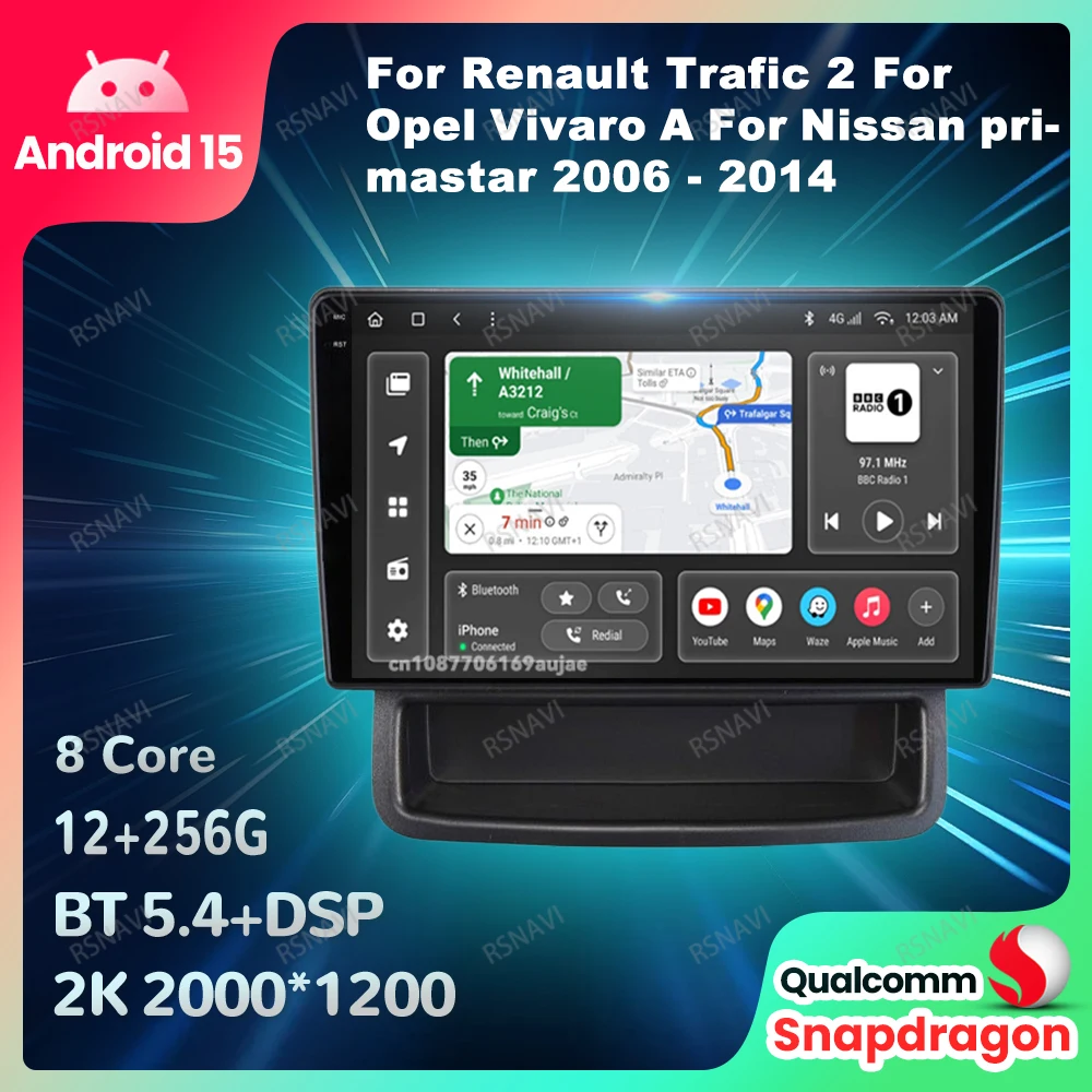 

Автомобильный радиоприемник Android 15 для Renault Trafic 2 для Opel Vivaro A для Nissan Primastar 2006-2014 GPS 4G LTE навигация стерео BT DSP