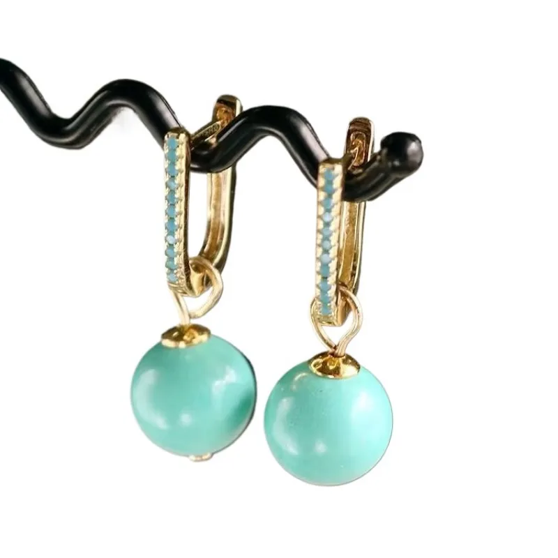 Classic diamond studded light green round beads earrings for women with turquoise earring Drop fashion banquet jewelry