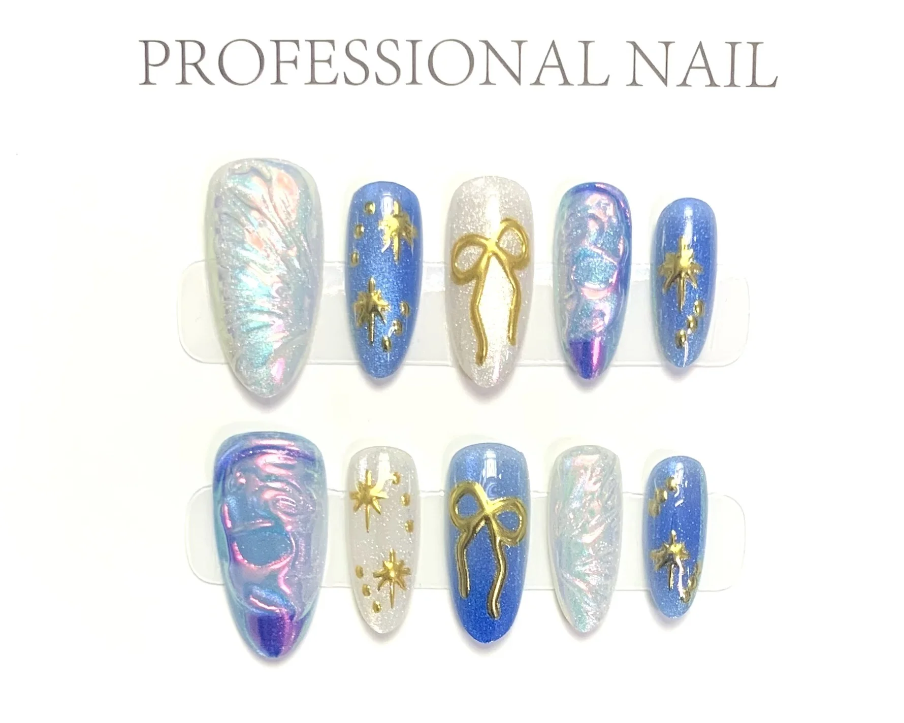 10 قطع من أظافر اللوز الفاخرة مع تصميم فراشة لامعة تتضمن أدوات مكونة من 4 قطع وعلامات لاصقة للأظافر الفائقة