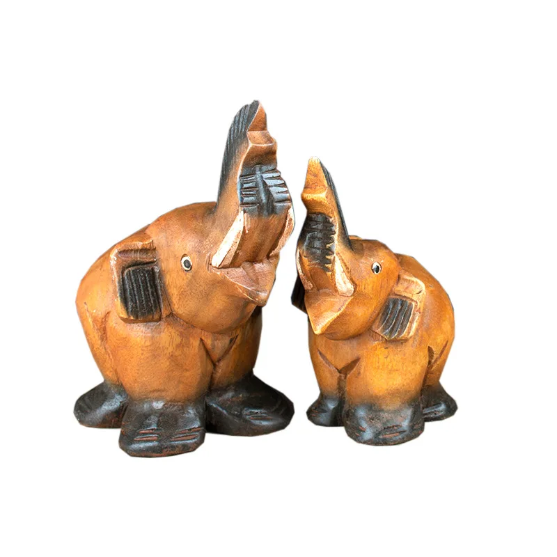 Southeast Asia Office Decor Creative Gift Wood Carving Elephant Thailand Travel Souvenir Handcrafted Elephant Ornament