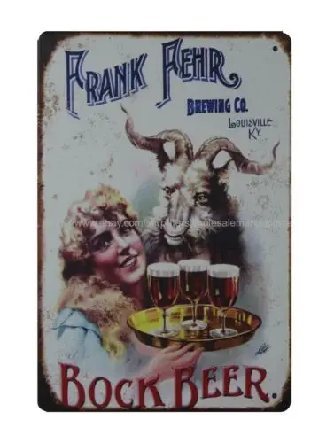 wall piece Frank Fehr Brewing Louisville Ky Bock Beer metal tin sign