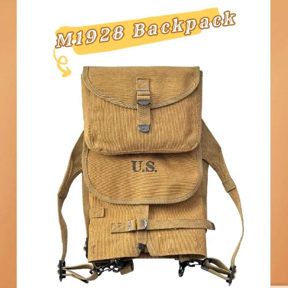 Mochila táctica M1928 Segunda Guerra Mundial lona caqui réplica - imagen 4