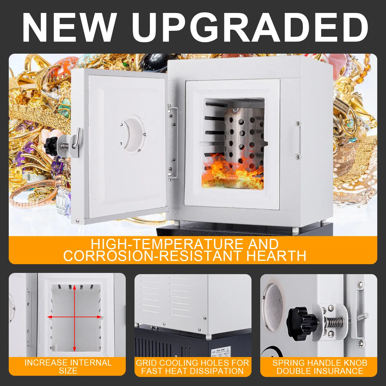 110V Constant Temp Muffle Furnace for Jewelry Mold Casting 1150℃ High-Temp Burnout Oven with Viewing Window