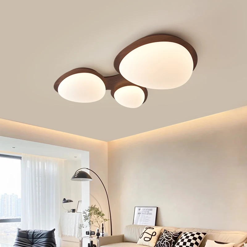 Nordic Bedroom Chandeliers Study Lamp Modern Simple Pebbled Wood Grain Warm Room Master Bedroom Lamp Japanese Style Ceiling Lamp