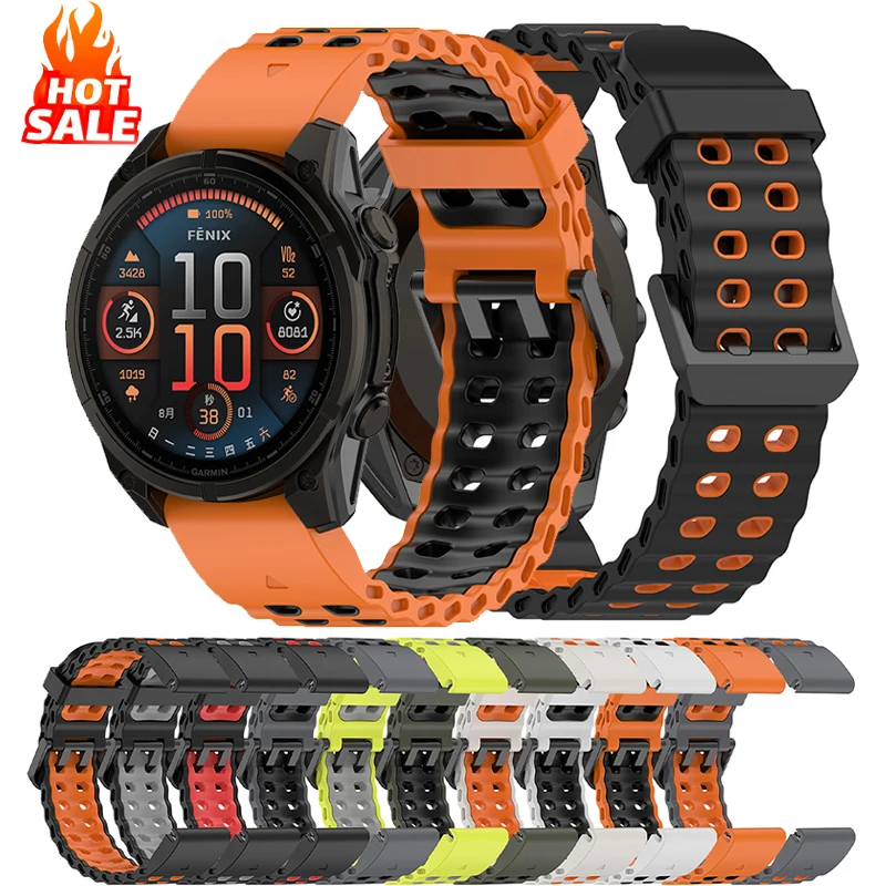 Silicone Strap for Garmin Fenix E 8 47/51mm 7 7X 6X 6Pro 5X Dual Buckle Dual Color Quick Release Breathable Strap 22/26mm