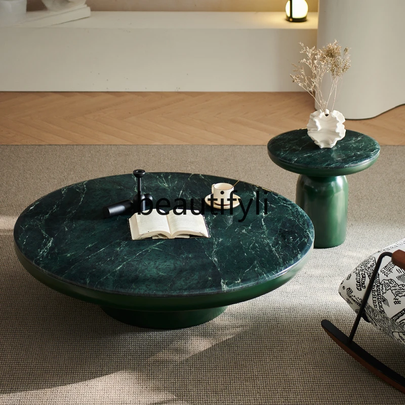 Luxury stone coffee table marble modern simple minimalist green round coffee table