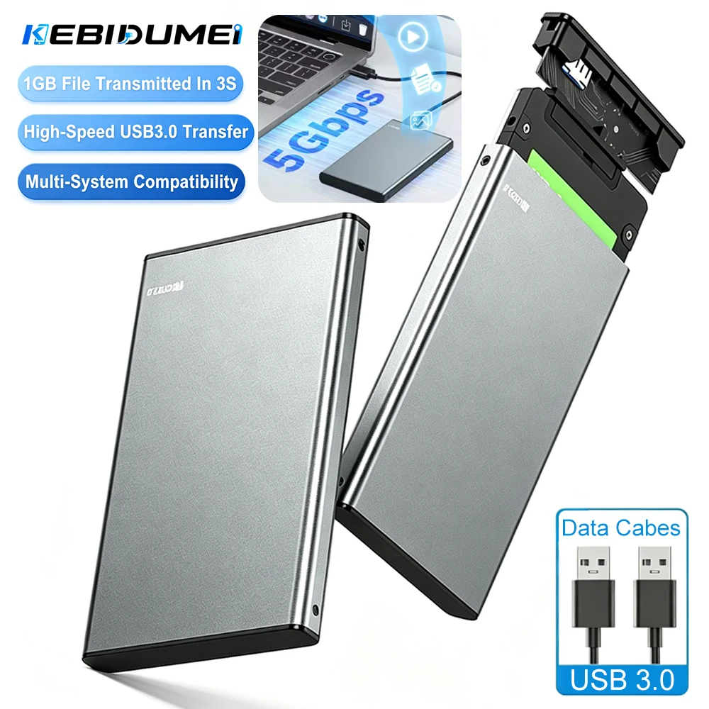 KEBIDUMEI USB 3.0 Type C HDD Enclosure 2.5 Inch SATA SSD External Hard Drive Case 5Gbps Aluminum Alloy Harddisk Box Tool Free