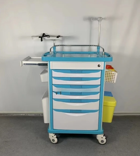 

Hospital ABS Medical Emergency Trolley Emergency Trolley Hospital Drug Cart 5 Drawers With Brackets