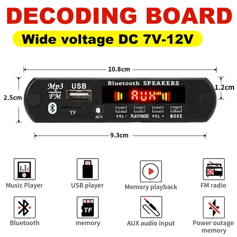 26 pçs bluetooth 5.0 mp3 wma wav ape placa decodificadora dc 12v handsfree áudio do carro microfone usb aux tf rádio fm mp3 leitor música alto-falante