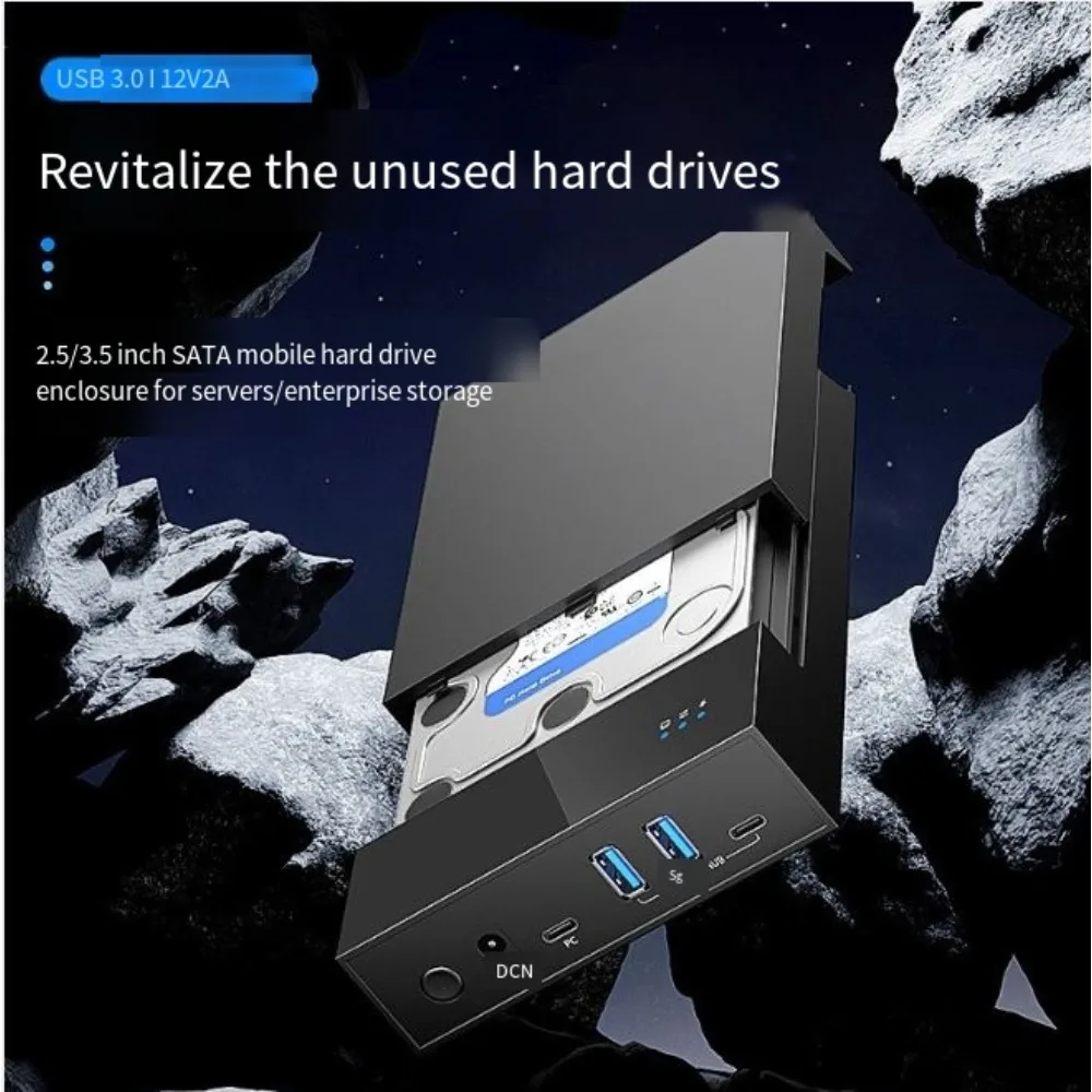 3.5 Inch SATA Hard Drive Enclosure With 2A+1C USB3.0 HUB, 2.5/3.5 Inch SSD HDD Up To 24TB External Disk Reader For Desktop PC