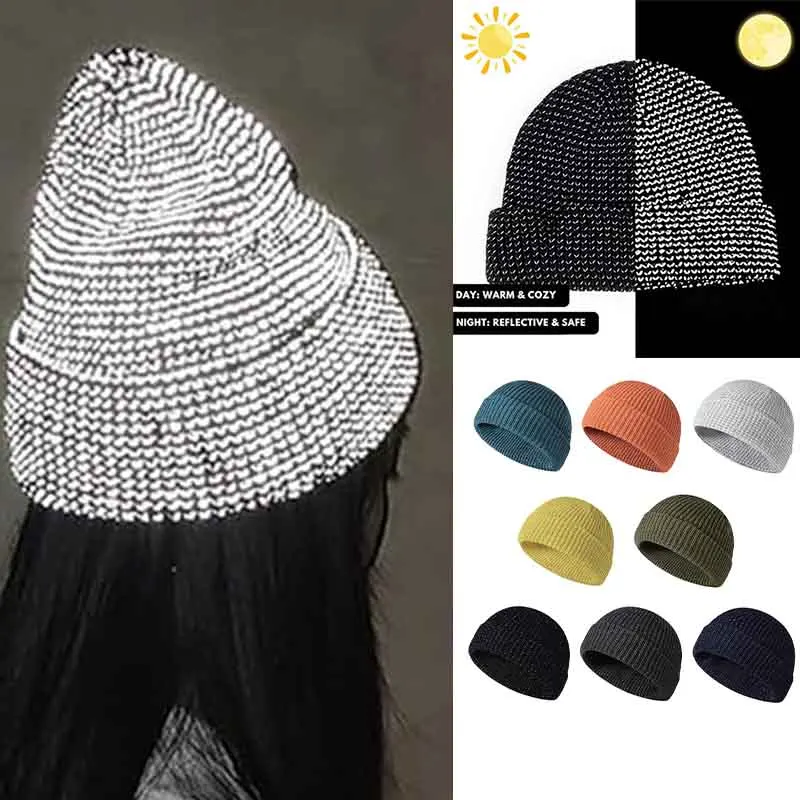 Y2K Reflective Knitted Hats Magical High Visibility Winter Warm Caps Women Men Bonnet Beanie Hat for Night Running Walking