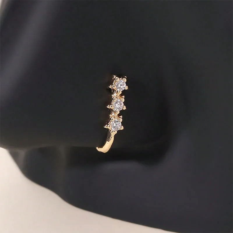 Elegant Non Pierced Nose Bone Hanging Ring, 3-Segment CZ Heart Nose Clip Jewelry Gift for Female Lover & Mom