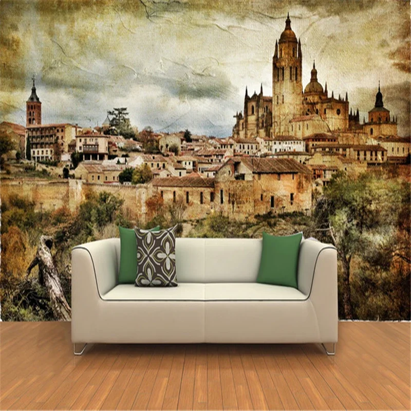 custom retro nostalgia building murals papel de parede 3d wall paper for Living room background photo wallpaper Home Decoration