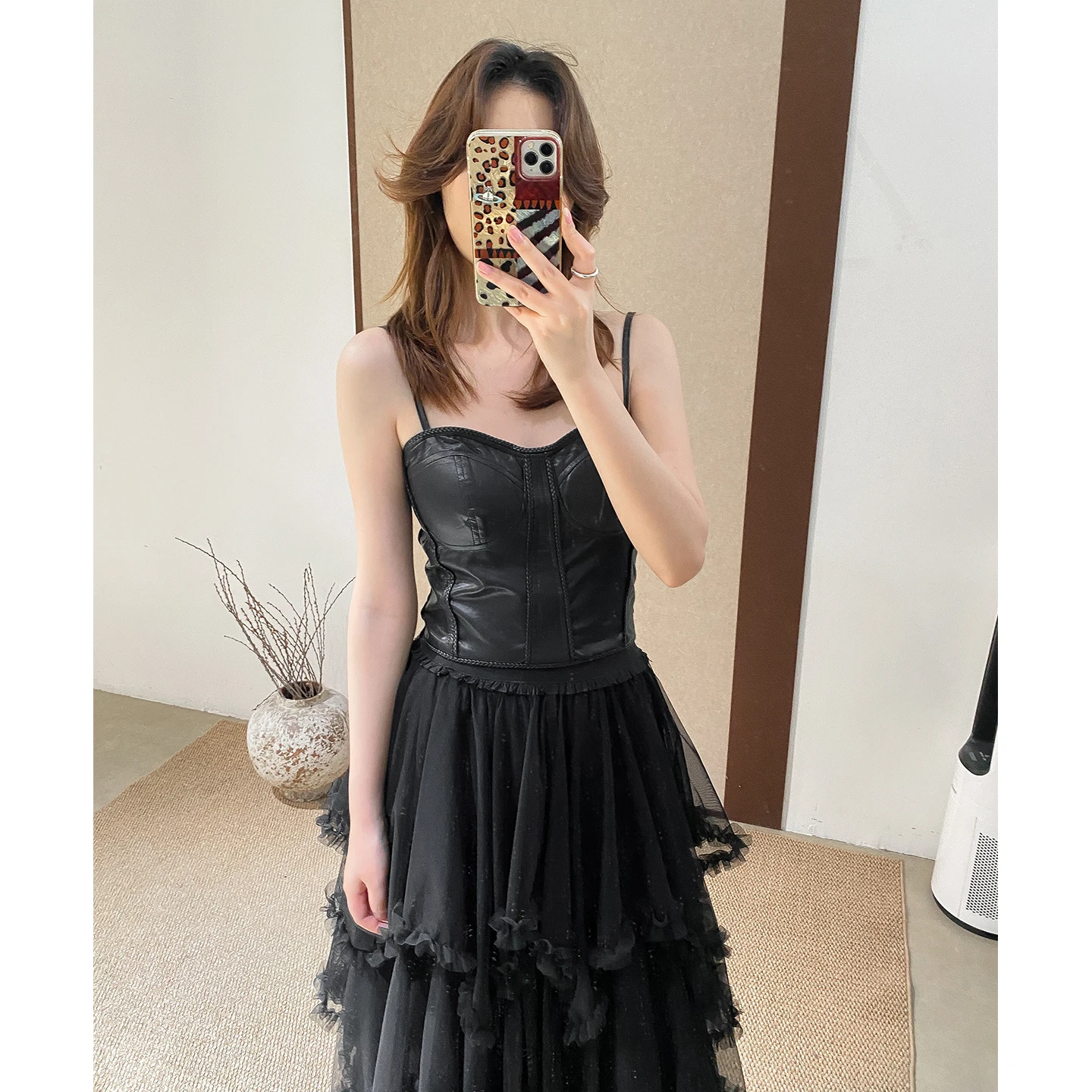 

Жилет женский Phil Dan High Version Classic из черной кожи с многослойным кроем и 3D-эффектом, модный