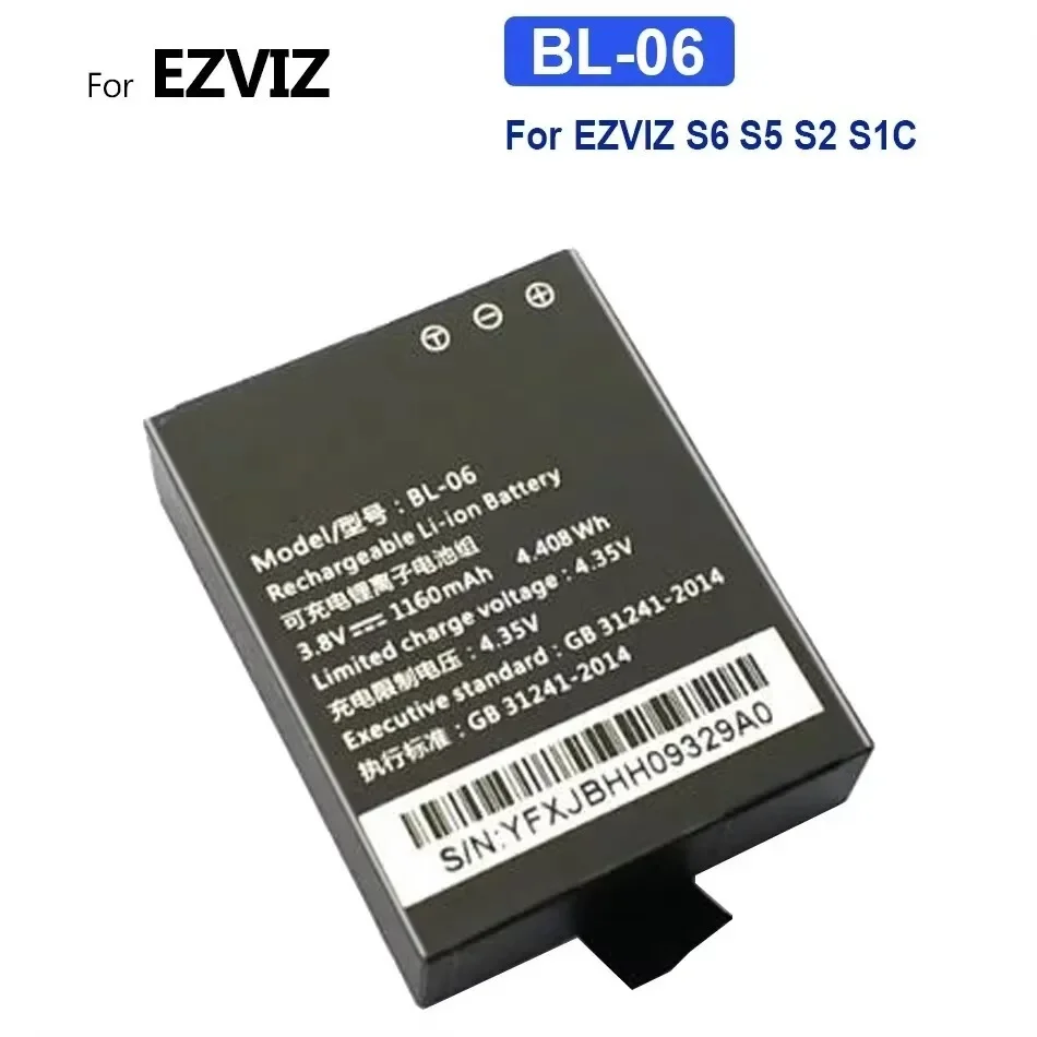 1160mAh Digital Camera Battery for EZVIZ S6 S5 S2 S1C, Model BL-06