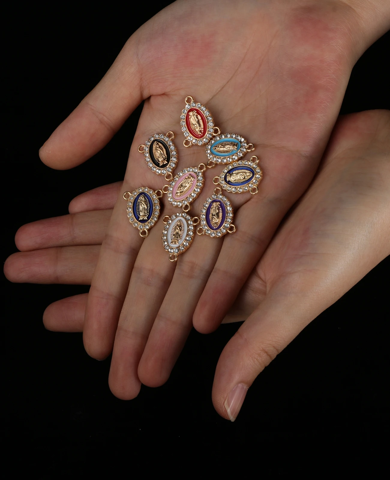20Pcs Our Lady Of Guadeloupe Centerpieces Rhinestone Enamel Virgin Mary Rosary Center Connector Beads DIY Making Accessories