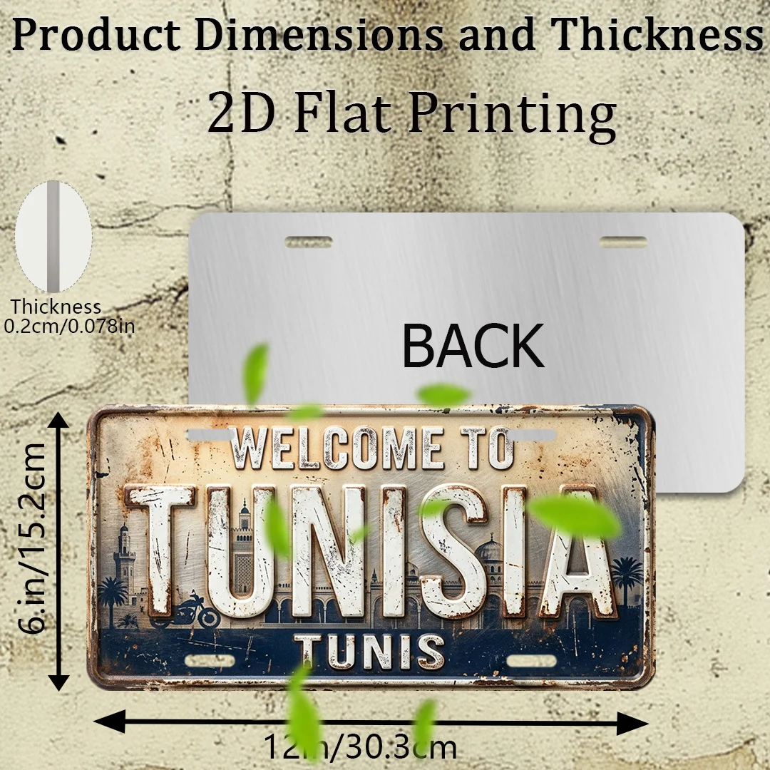 2D Flat Printing, 1pc, Retro Plate, Decorative Plaque And Statues, Welcome to Tunisia Tunis, Retro Home Decor, for Decor Solely,