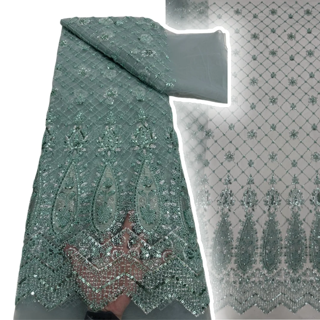 

Роскошная золотая африканская кружевная ткань ручной работы с бисером, 2024, высокое качество, французские блестки, нигерийский тюль для жениха, вечерние платья 987