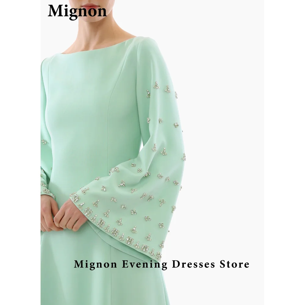 Mignon's 2024 Chic O-Neck Long Sleeve Floor-Length Gown, Subtle Luxury for Summer Weddings & Arabia Events