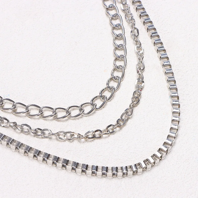 Punk Hip Hop Multi Layer Box Chain Mixed Silver Tone Waist Chain for Jeans Pants Street Cool Fashion Keychain Chain