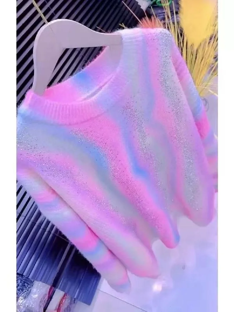 High-end Sparkling Diamonds Stitch Autumn Winter Warm Sweaters Jumpers for Women's Casual Knit Pullover Knitwear Sweater Top